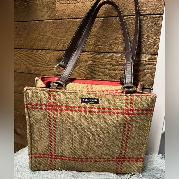 Kate Spade New York Made in Italy Plaid Wool & Leather Tote - Picture 2 of 12